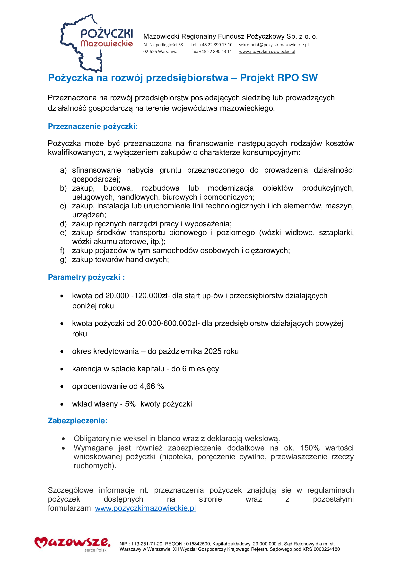 3Pożyczka dla przedsiębiorstw Projekt RPO SW