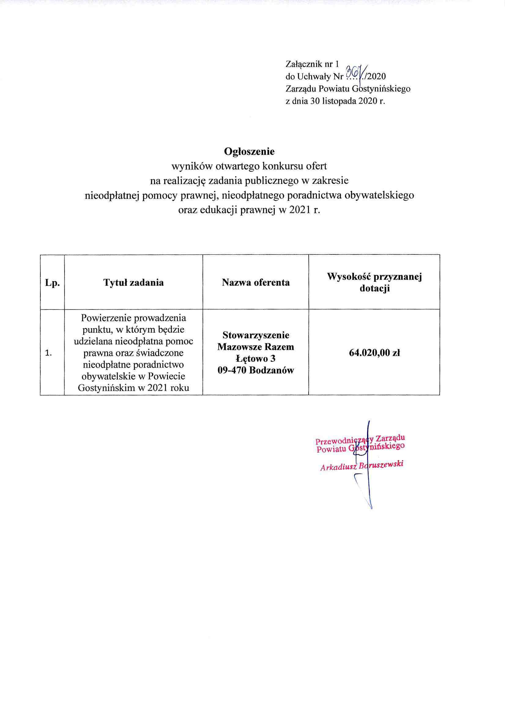 Uchwała Zarządu Powiatu Gostynińskiego w sprawie wyboru oferty na realizację zadania publicznego3